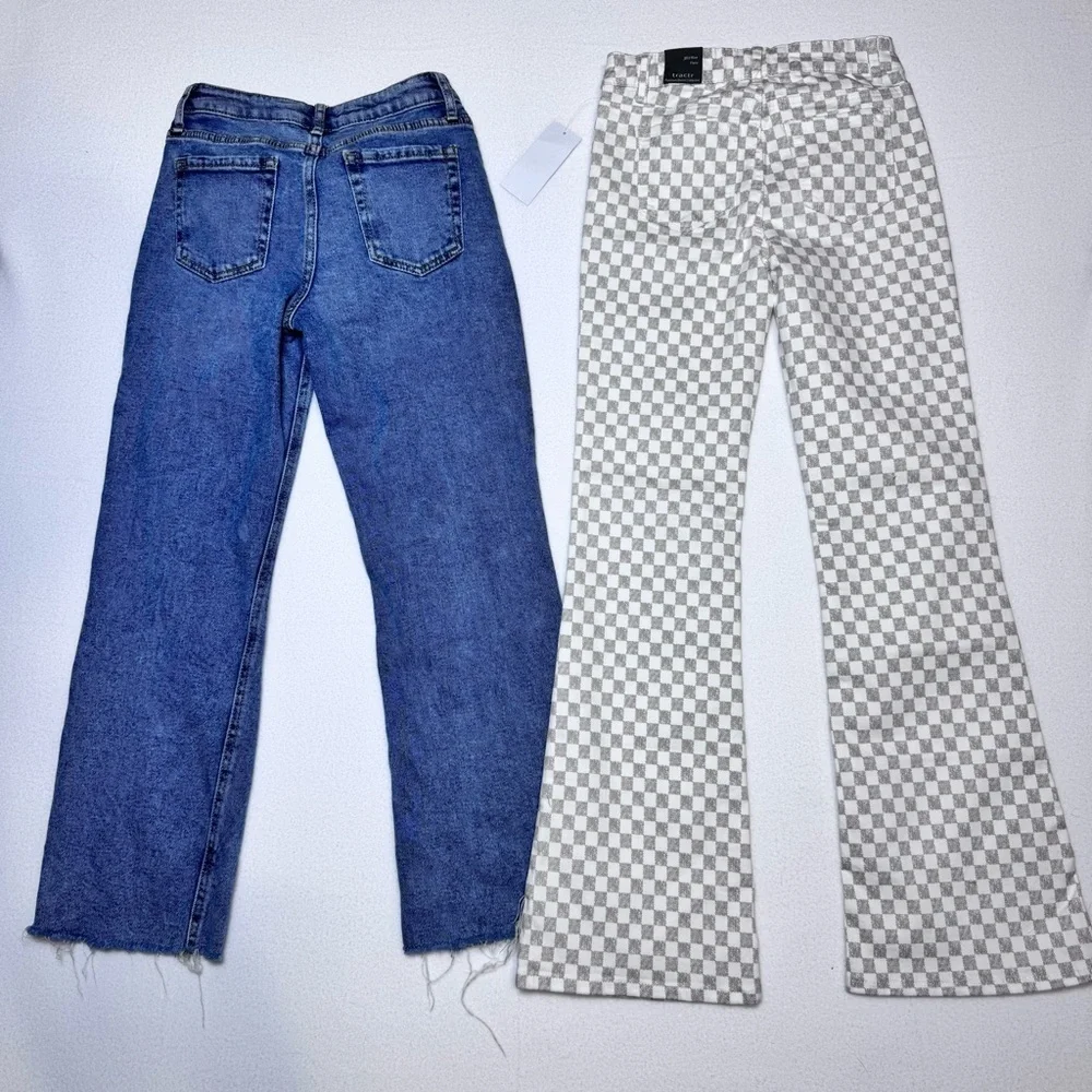 Bundle of 2: Distressed Blue Jeans & Checkered Flare Pants sz 12